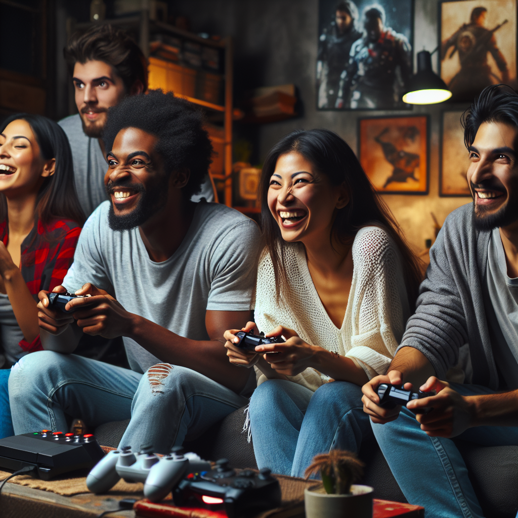 Diverse group of gamers playing together